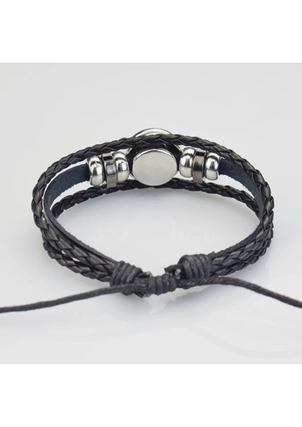 No.12 Boyutu El Dokuması Örgülü Deri Bilezik Gizli Yıldız Pentagram Çok Katmanlı Üçlü Ay Tanrıçası Charm Bilezik Bileklik Pentagram Takı (Yurt Dışından)
