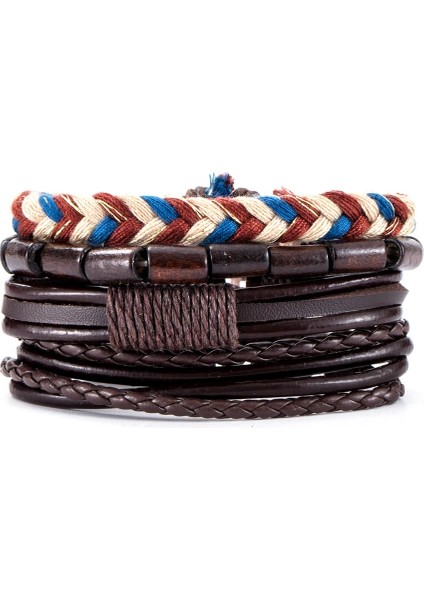 Ayarlanabilir Stil A22 3-Ets Vintage Çapa, Yaprak, Baykuş Bilezikler Erkekler Için Moda Siyah Deri Bileklik ve Bilezikler Çok Katmanlı Geniş Wrap Mücevherat (Yurt Dışından)