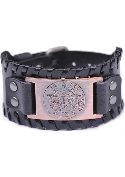 Koyu Altın Benim Şeklim Tetragrammaton Pentagramı Pentagram Deri Bilezik Bilezik Erkekler Için Hediye Muska Wiccan Tılsım Kolye Vintage Takı (Yurt Dışından)