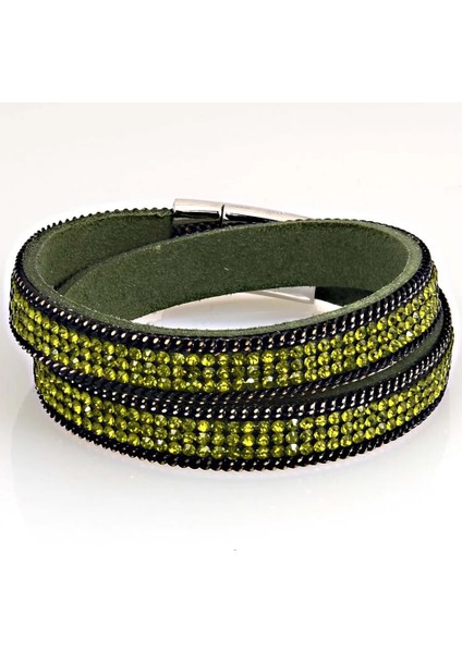 OLIVIN31 Miasol Rhinestone Kristal Bling Çift Wrap Bilezikler Süet Deri Wrap Manyetik Bilezik Bilek Kayışı Kadınlar Için Kristal Chokers (Yurt Dışından)