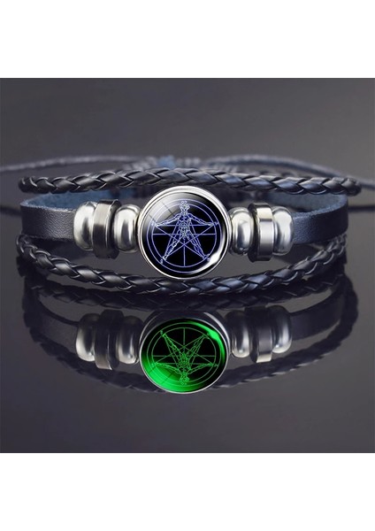 No.16 Boyutu El Dokuması Bileklik Bileklik Gizli Yıldız Pentagram Çok Katmanlı Üçlü Ay Tanrıçası Charm Örgülü Deri Bilezikler Pentagram Takı (Yurt Dışından)
