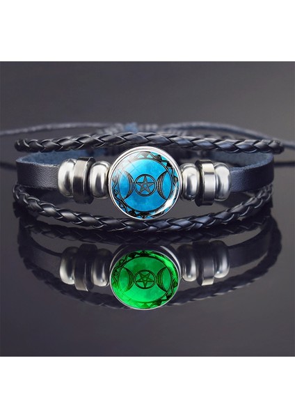 No.16 Boyutu El Dokuması Bileklik Bileklik Gizli Yıldız Pentagram Çok Katmanlı Üçlü Ay Tanrıçası Charm Örgülü Deri Bilezikler Pentagram Takı (Yurt Dışından)