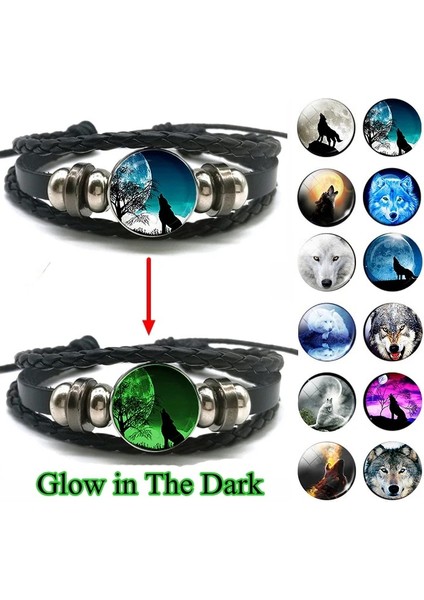 Platin Kaplama Karanlıkta Glow Kurt Başkanı Bilezik Çok Katmanlı Deri Bilezik Charm Kadın Erkek Moda Aydınlık Bilezikler Kurt Takı (Yurt Dışından) modelleri