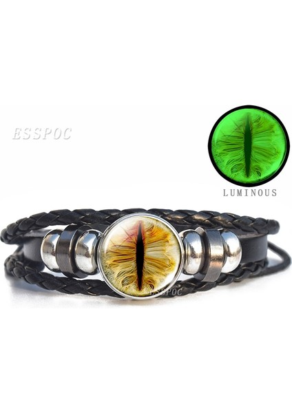 Antik Bakır Kaplama Karanlıkta Glow Ejderha Göz Bilezik Nazar Mavi Göz Cam Kubbe Deri Bilezikler Moda Steampunk Bileklik Takı Kadın Erkek Hediye (Yurt Dışından)