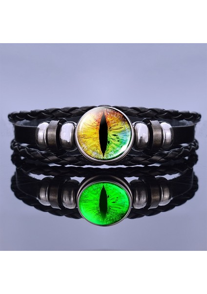 Antik Bakır Kaplama Karanlıkta Glow Ejderha Göz Bilezik Nazar Mavi Göz Cam Kubbe Deri Bilezikler Moda Steampunk Bileklik Takı Kadın Erkek Hediye (Yurt Dışından)