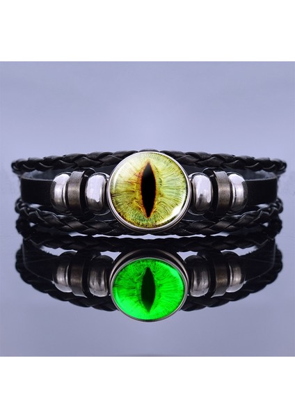 Antik Bakır Kaplama Karanlıkta Glow Ejderha Göz Bilezik Nazar Mavi Göz Cam Kubbe Deri Bilezikler Moda Steampunk Bileklik Takı Kadın Erkek Hediye (Yurt Dışından)