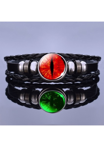 Antik Bakır Kaplama Karanlıkta Glow Ejderha Göz Bilezik Nazar Mavi Göz Cam Kubbe Deri Bilezikler Moda Steampunk Bileklik Takı Kadın Erkek Hediye (Yurt Dışından)