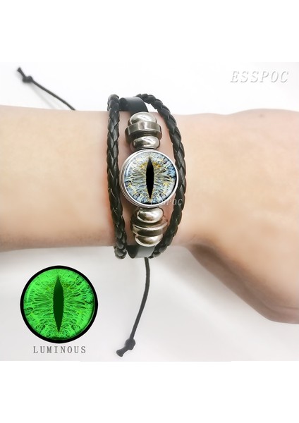 Antik Bakır Kaplama Karanlıkta Glow Ejderha Göz Bilezik Nazar Mavi Göz Cam Kubbe Deri Bilezikler Moda Steampunk Bileklik Takı Kadın Erkek Hediye (Yurt Dışından)