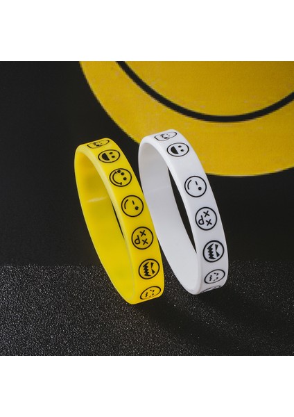 20 Santimetre 2pcsbag Komik Gülümseme Yüz Bilezik Silikon Kauçuk Bileklik Kadın Erkek Arkadaşlar Için Trendy Bilezikler (Yurt Dışından) fırsatları