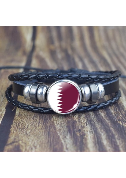 Katar Arap Ülkeleri Bayrağı Siyah Çok Katmanlı Örgülü Bilezikler Suudi Arabistan Filistin Cezayir Mısır Bayrağı Deri Bilezik Seyahat Hediyesi (Yurt Dışından)