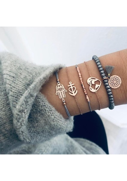 BX339 31 Stilleri Boho Karışık Altın Kalp Atışı Ay Yaprakları Alfabe Kaplumbağa Kanatları Yusufçuk Kabuğu Kristal Bilezik Seti Bileklik Aksesuarları (Yurt Dışından)