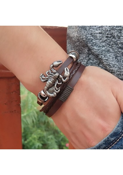 HJ81 Sıcaklık! Vintage Akrep Bilezik Kadın Katmanlı Deri Bilezik Erkek Charm Sıcak Bilezik Bilezik Aksesuarları Pulseras (Yurt Dışından) fırsatları