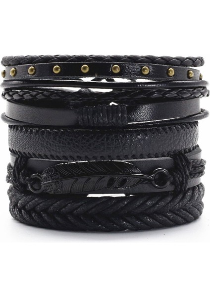 Stil 2 Et Punk Rahat Dokuma Yaprak Tüy Kanat Kafatası Gitar Charm Wrap Erkekler Deri Bilezikler Kadın Homme Femme Erkek Takı (Yurt Dışından)