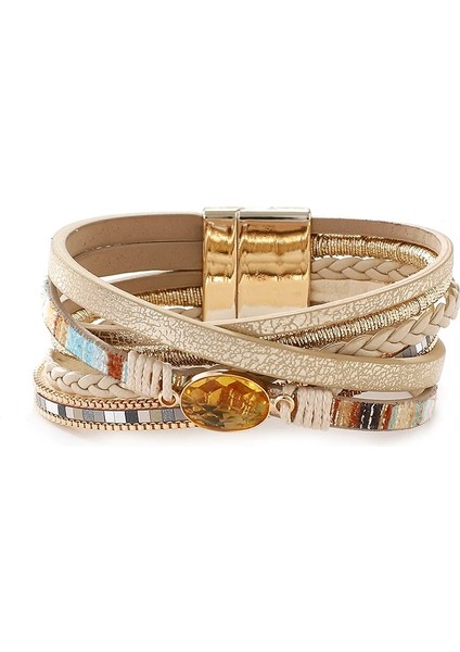 Altın Amorcome Bohemian Doğal Taş Charm Deri Bilezikler Wome Için Moda Kristal Çok Katmanlı Wrap Bilezik Kadın Mücevheratı (Yurt Dışından)