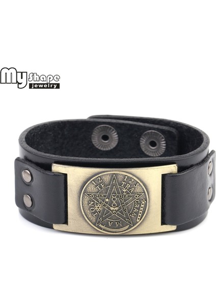 Siyah Yeşil Benim Şeklim Tetragrammaton Pentagramı Pentagram Deri Bilezik Bilezik Erkekler Için Hediye Muska Wiccan Tılsım Kolye Vintage Takı (Yurt Dışından)