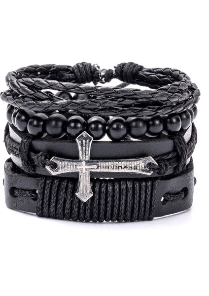 Ayarlanabilir Stil A8 Eif Dock Örgülü Wrap Siyah Gotik Kafatası Deri Erkekler Için Bilezikler Vintage Korsan Yıldız Charm El Yapımı Etnik Tribal Bileklikler (Yurt Dışından)