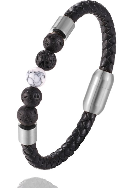 23CM Tarzı Stel-17 Özel Oyulmuş Isim Bilezik Erkekler Kadınlar Için Tek Deri Boncuk Braclet Punk Siyah Altın Paslanmaz Çelik Boncuklu Bilezikler (Yurt Dışından)