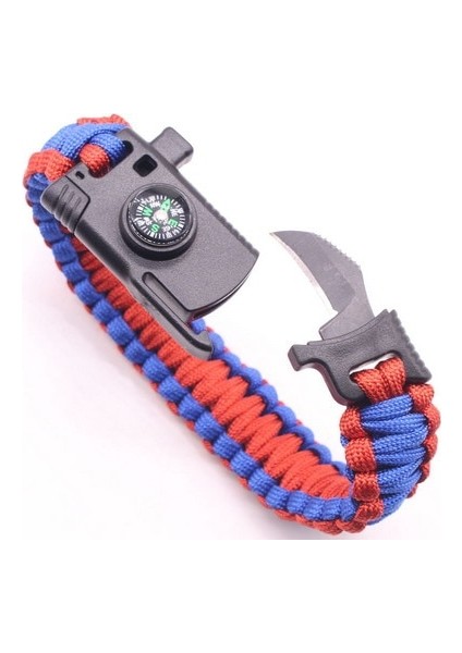 HJT41-8 Siyah Açık Hayatta Kalma Bilezik Erkek Kadın Örgülü Çok Fonksiyonlu Kamp Kurtarma Acil Halat Bilezik Pusula Düdük Bıçağı (Yurt Dışından)
