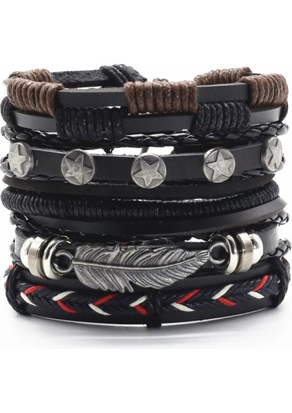 Stil 6 Et Punk Rahat Dokuma Yaprak Tüy Kanat Kafatası Gitar Charm Wrap Erkekler Deri Bilezikler Kadın Homme Femme Erkek Takı (Yurt Dışından)