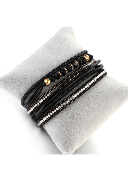 Siyah Kristal Amorcome Boho Etnik Uzun Örgülü Çift Wrap Bilezikler Yapay Elmas Kristal Boncuklar Kadın Deri Katmanlı Bilezik Parti Mücevheri (Yurt Dışından) indirimleri