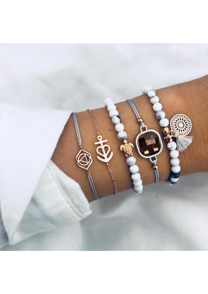 BX323 31 Stilleri Boho Karışık Altın Kalp Atışı Ay Yaprakları Alfabe Kaplumbağa Kanatları Yusufçuk Kabuğu Kristal Bilezik Seti Bileklik Aksesuarları (Yurt Dışından)