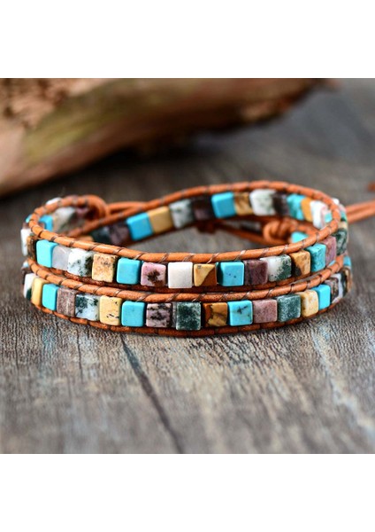 Güzel Kadın Deri Bilezikler High End Mix Doğal Taşlar 2 Telli Wrap Bilezikler Vintage Dokuma Boncuk Bileklik (Yurt Dışından) fiyatları