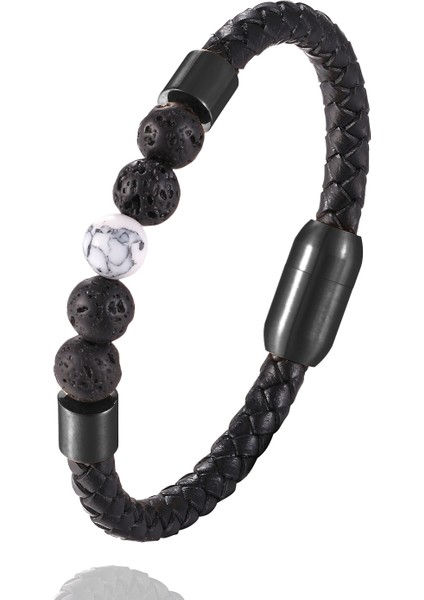 19CM Tarzı Stel-11 Özel Oyulmuş Isim Bilezik Erkekler Kadınlar Için Tek Deri Boncuk Braclet Punk Siyah Altın Paslanmaz Çelik Boncuklu Bilezikler (Yurt Dışından)