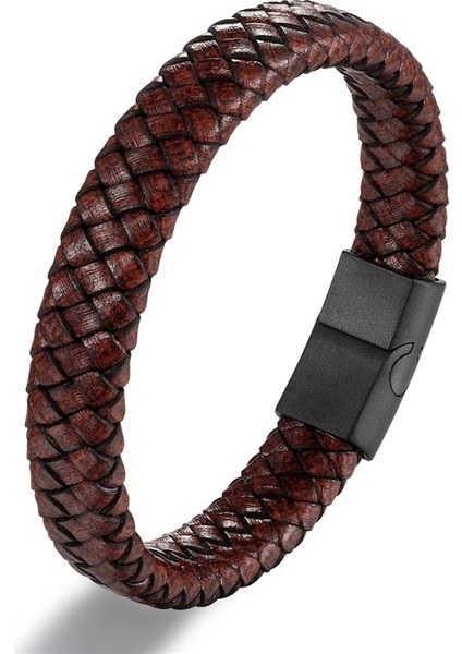 20.5cm Tarzı Gri Klasik Erkek Takı Hakiki Deri Bileklik Titanyum Siyah Halat Çelik Manyetik Toka Bileklik Erkek Takı Hediye Için Bileklik (Yurt Dışından) fırsatları