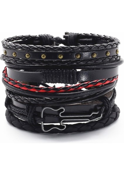 Stil 11 Et Punk Rahat Dokuma Yaprak Tüy Kanat Kafatası Gitar Charm Wrap Erkekler Deri Bilezikler Kadın Homme Femme Erkek Takı (Yurt Dışından)