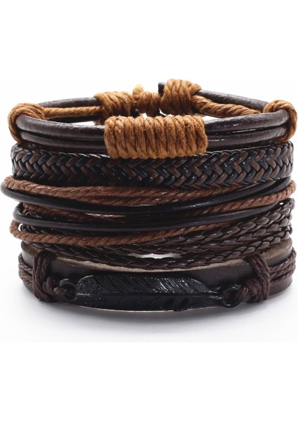 Stil 11 Et Punk Rahat Dokuma Yaprak Tüy Kanat Kafatası Gitar Charm Wrap Erkekler Deri Bilezikler Kadın Homme Femme Erkek Takı (Yurt Dışından)