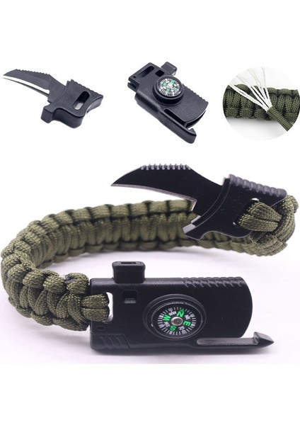 HJT42-3 Siyah Açık Hayatta Kalma Bilezik Erkek Kadın Örgülü Çok Fonksiyonlu Kamp Kurtarma Acil Halat Bilezik Pusula Düdük Bıçağı (Yurt Dışından) modelleri