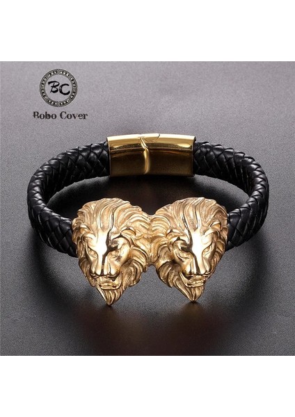 Gümüş Aslan 2021 Yeni Punk Paslanmaz Çelik Hakiki Deri Bilezik Erkekler Altın Aslan Bileklik Charm Bilezik Bilezik Lüks Takı Pulseras (Yurt Dışından)
