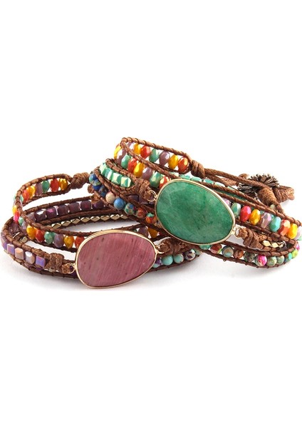60CM Tarzı Resim Rh Moda Boncuklu Kol Bandı Yeşilmor Doğal Taşlar Charm 3 Strands Deri Wrap Bilezikler Dropship (Yurt Dışından) modelleri