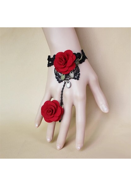 BCCY0598-4 Luokey Vintage Parti Kırmızı Siyah Dantel Wrap Bilezikler Moda Gotik Düğün Çiçekleri Inci Bilezikler Bilezik Kadınlar Için Punk Takı (Yurt Dışından)