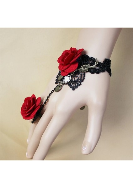 BCCY0598-4 Luokey Vintage Parti Kırmızı Siyah Dantel Wrap Bilezikler Moda Gotik Düğün Çiçekleri Inci Bilezikler Bilezik Kadınlar Için Punk Takı (Yurt Dışından)