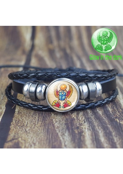 Gösteri Olarak 12 Mısır Ankh Karanlıkta Glow Punk Bilezik Vintage Antik Mısır Anubis Bokböceği Tanrıçası Çok Katmanlı Bilezikler Muska Takı (Yurt Dışından)