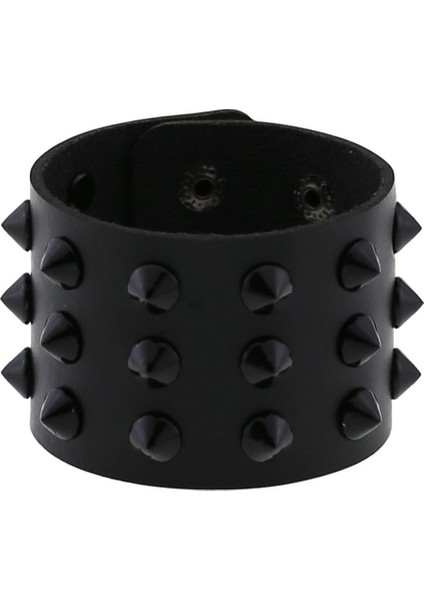 Sarı Kmvexo Gotik Punk 3 Satırlar Siyah Perçin Başak Pu Deri Bilezikler Kadın Erkek Harajaku Kaya Serin Manşet Kol Bilek Bileklik Bileklik (Yurt Dışından) fırsatları