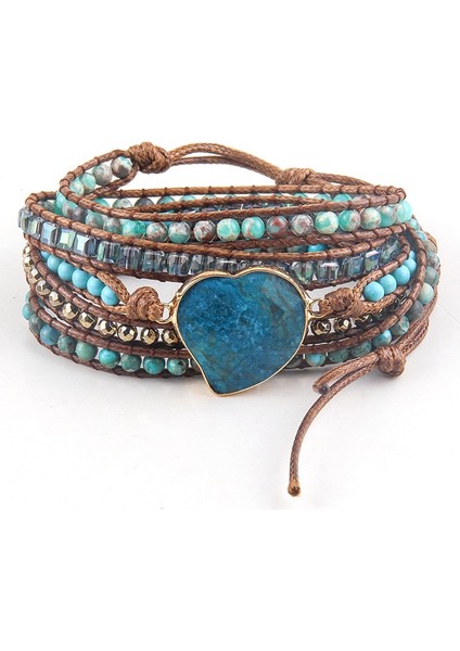 90CM Tarzı Siyah Rh Moda Handma Boho Bilezik Karışık Doğal Taşlar Kalp Charm 5 Strands Wrap Bilezikler Kadınlar Hediye (Yurt Dışından) modelleri