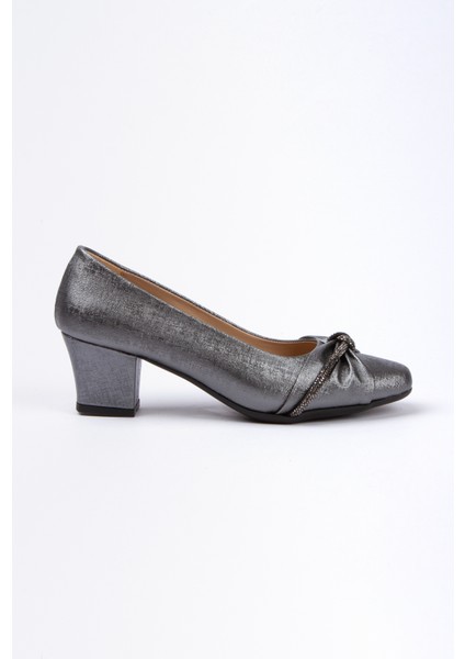 5 cm Topuklu Taşlı Ortopedik Taban Stiletto Platin Parıltılı fırsatları