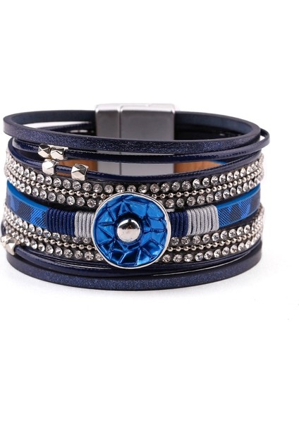 Qiuhong Shop E190128P-001 Amorcome Çok Telli Deri Wrap Bilezik Kadınlar Için Büyük Geometrik Charm Geniş Manşet Bilezikler Kız Kadın Hediyeler Pulseras Mujer (Yurt Dışından)