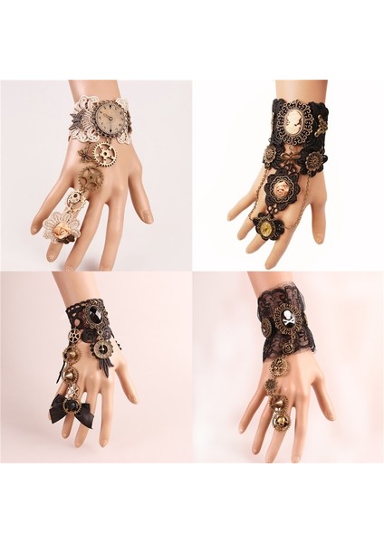 Qiuhong Shop BCCY0483 Luokey Vintage Gotik Dantel Bilezik Kadınlar Için Steampunk Kafatası Bilezik Bayanlar Parti Wrap Bilezik Bilezik El Yapımı Punk Takı (Yurt Dışından)