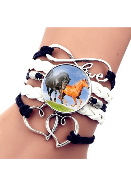 No.9 Boyutu Sıcak Moda Deri Infinity At Wrap Bilezik Bileklik Kadınlar Için El Yapımı Cam Cabochon At Takı En Iyi Hediye (Yurt Dışından)