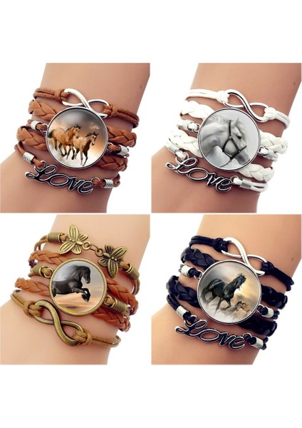 No.9 Boyutu Sıcak Moda Deri Infinity At Wrap Bilezik Bileklik Kadınlar Için El Yapımı Cam Cabochon At Takı En Iyi Hediye (Yurt Dışından)