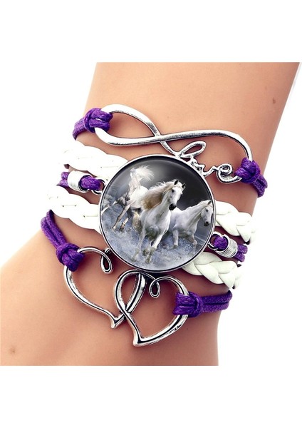 No.11 Boyutu Sıcak Moda Deri Infinity At Wrap Bilezik Bileklik Kadınlar Için El Yapımı Cam Cabochon At Takı En Iyi Hediye (Yurt Dışından)