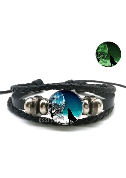 Çelik Rengi Karanlıkta Glow Kurt Başkanı Bilezik Çok Katmanlı Deri Bilezik Charm Kadın Erkek Moda Aydınlık Bilezikler Kurt Takı (Yurt Dışından)