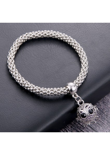 Siyah Çinko Kaplama Çiçek Topu Aromaterapi Kolye Bilezik Uçucu Yağ Yayıcı Bileklik Charm Bilezik Patlamış Mısır Zinciri Takı Madalyon (Yurt Dışından)