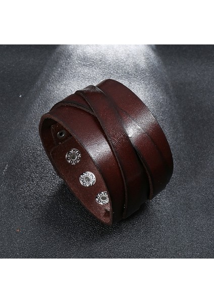 Kahverengi Erkekler Için Yeni Punk Hakiki Deri Bilezik Geniş Vintage Wrap Bilezikler Kadın Erkek Trendy Takı (Yurt Dışından) modelleri