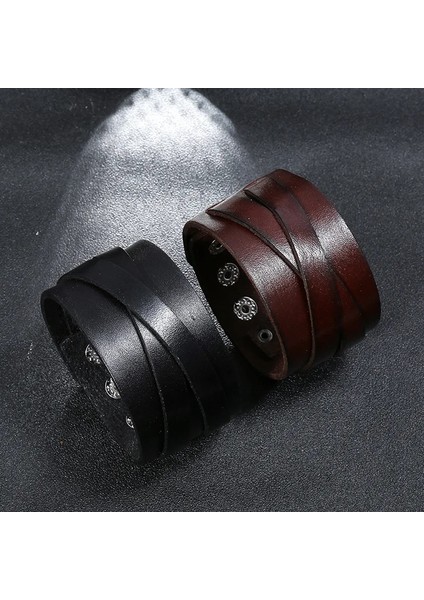 Kahverengi Erkekler Için Yeni Punk Hakiki Deri Bilezik Geniş Vintage Wrap Bilezikler Kadın Erkek Trendy Takı (Yurt Dışından) fırsatları