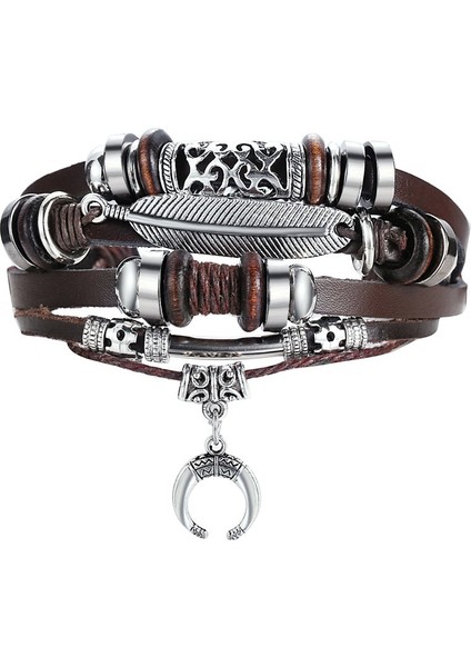 DY5936 If Me Desiget Bohem Tarzı Boncuk Çok Katmanlı Deri Bilezik Bilezik Vintage Punk Bileklik Kol Bilezik Erkekler Pulsera (Yurt Dışından)