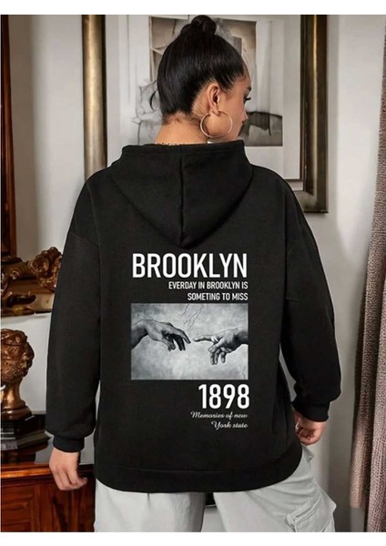Unisex Brokklyn Arka Baskılı Kapüşonşu Sweatshirt